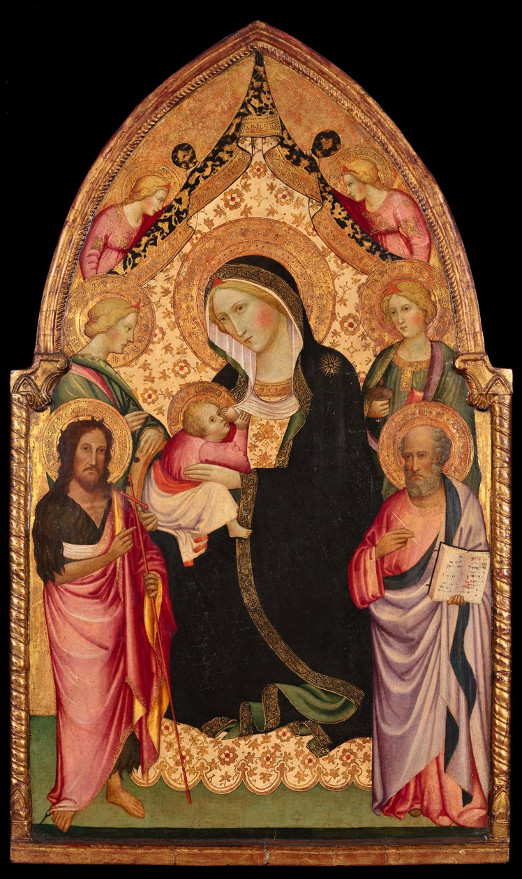 De Madonna van de Nederigheid met heiligen en engelen door Agnolo (circle of) Gaddi