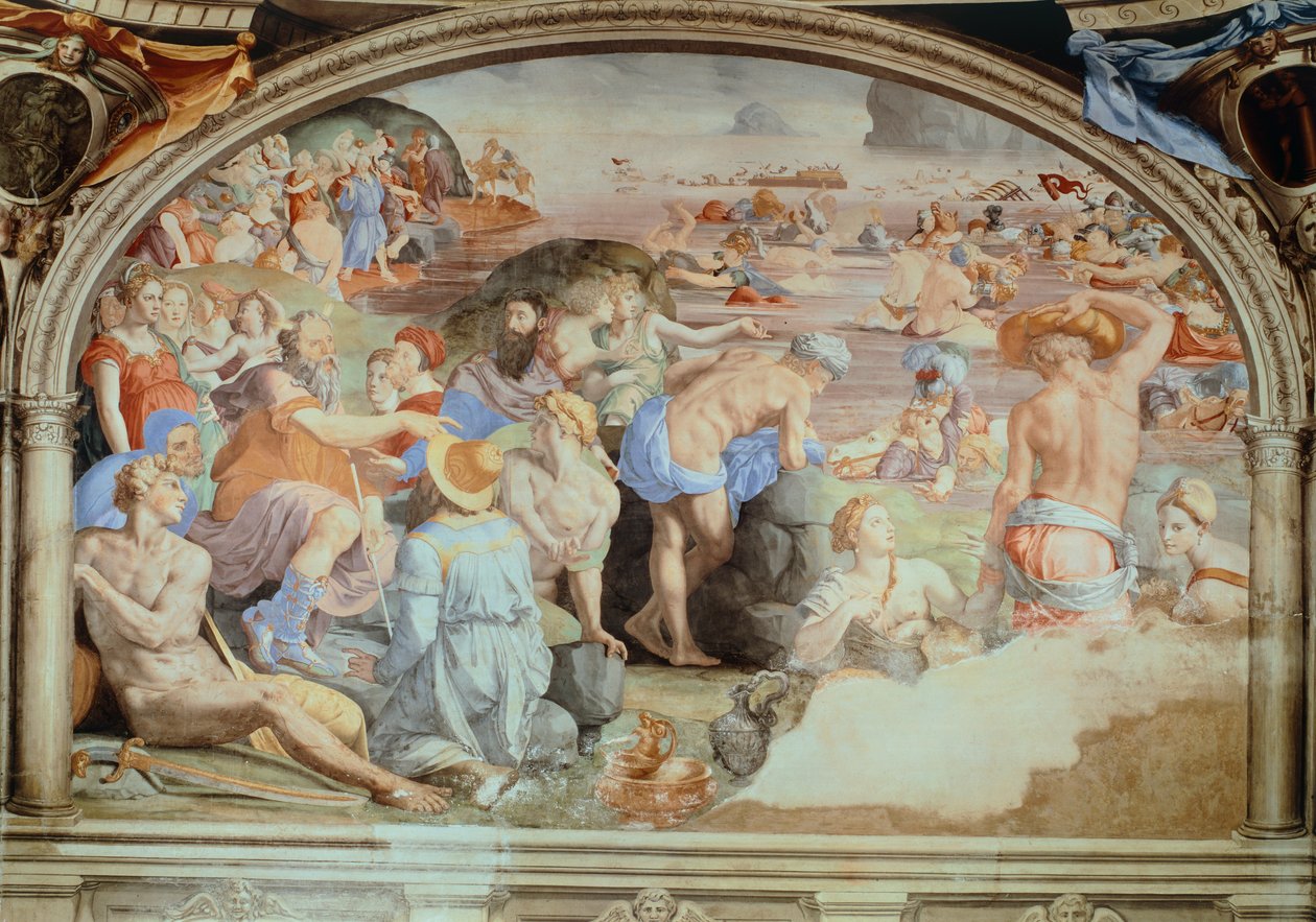 Oversteek van de Rode Zee, fresco door Agnolo Bronzino