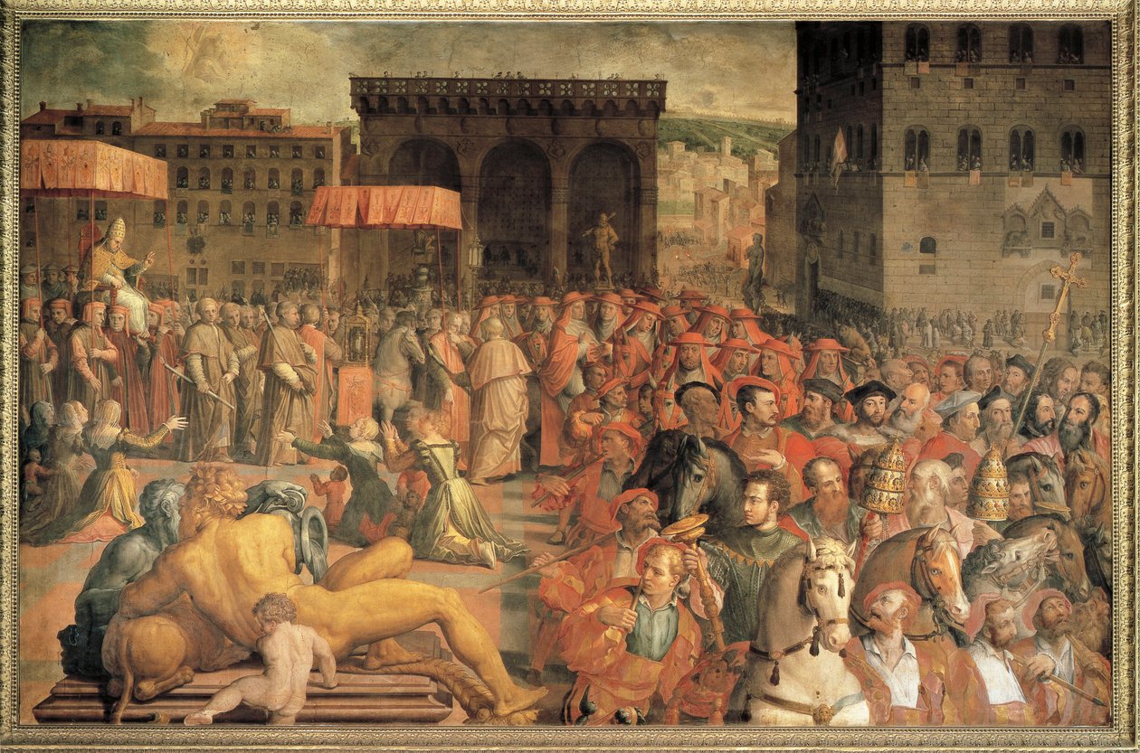 Paus Leo X keert terug naar Florence na zijn verkiezing door Agnolo Bronzino