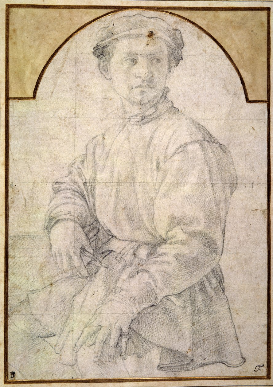 Studie voor een jonge man met een luit door Agnolo Bronzino