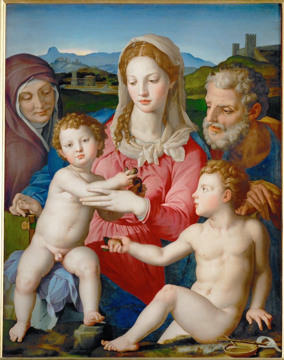 De Heilige Familie met Sint Anna en Johannes de Doper ... door Agnolo di Cosimo Bronzino