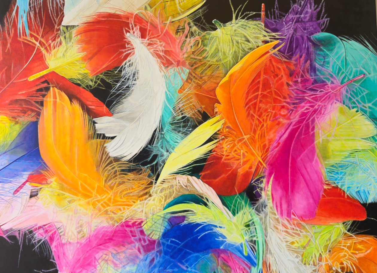 Abstractie van veren III, 2023 (olieverf op doek) door Agnès Lefèvre
