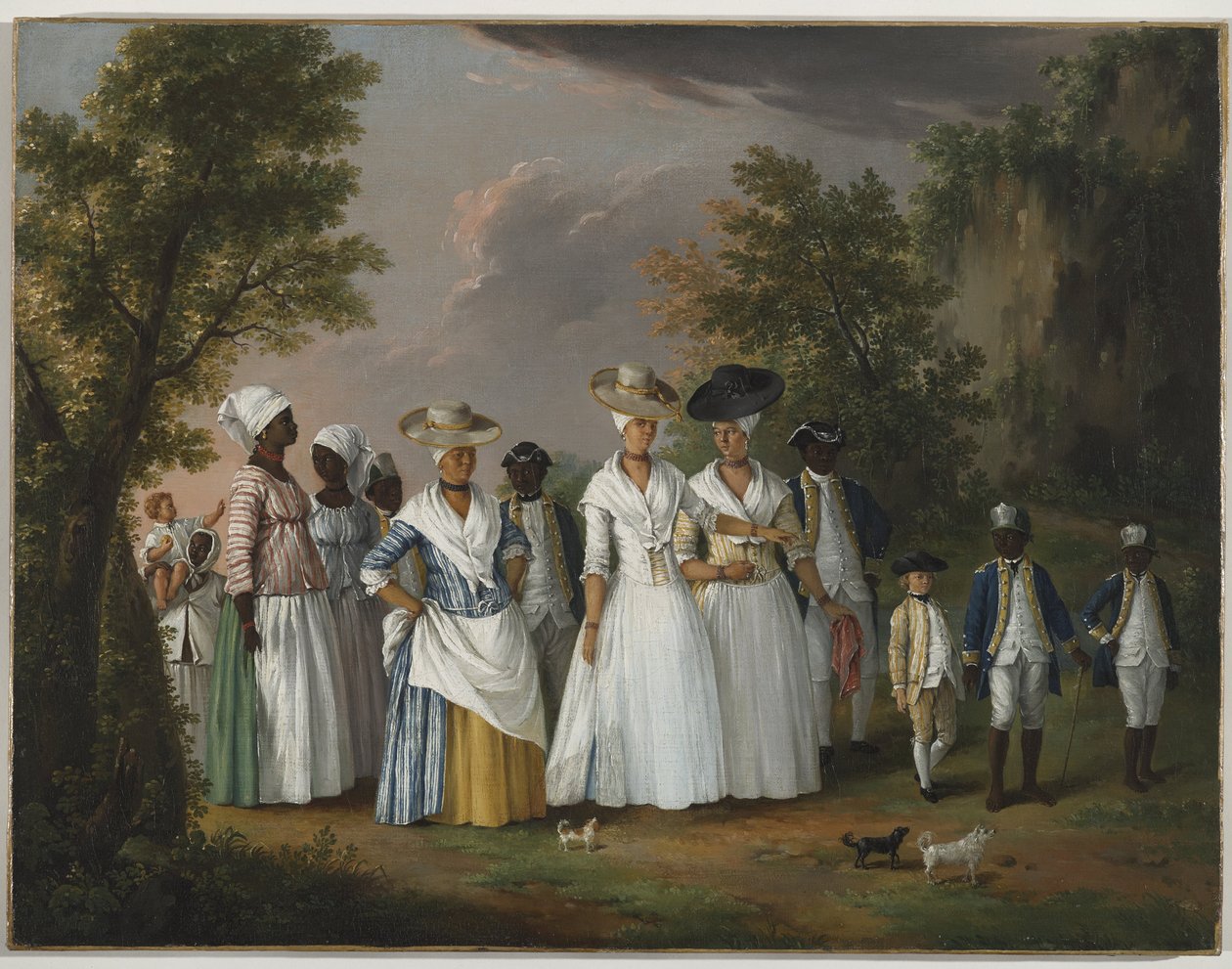 Vrije vrouwen van kleur met hun kinderen en bedienden in een landschap door Agostino Brunias