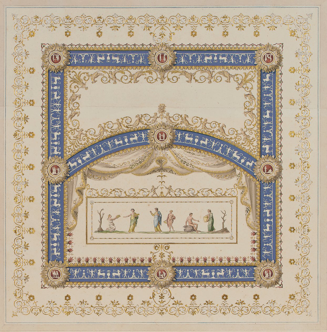 Plafondontwerpen in de Antieke Stijl, met Centrale Scènes van de Goden in Friezen door Agostino (attr.) Brunias