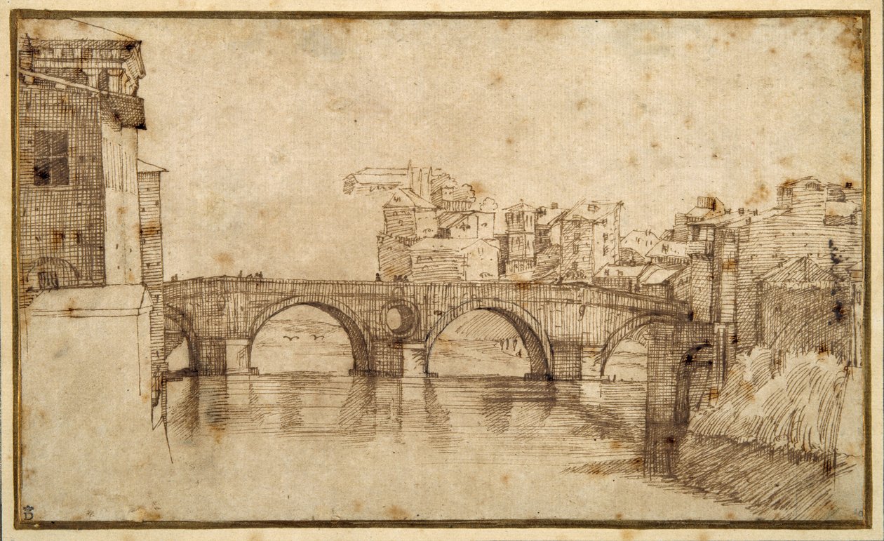Het Isola Tiberiana, Rome door Agostino (attr. to) Carracci