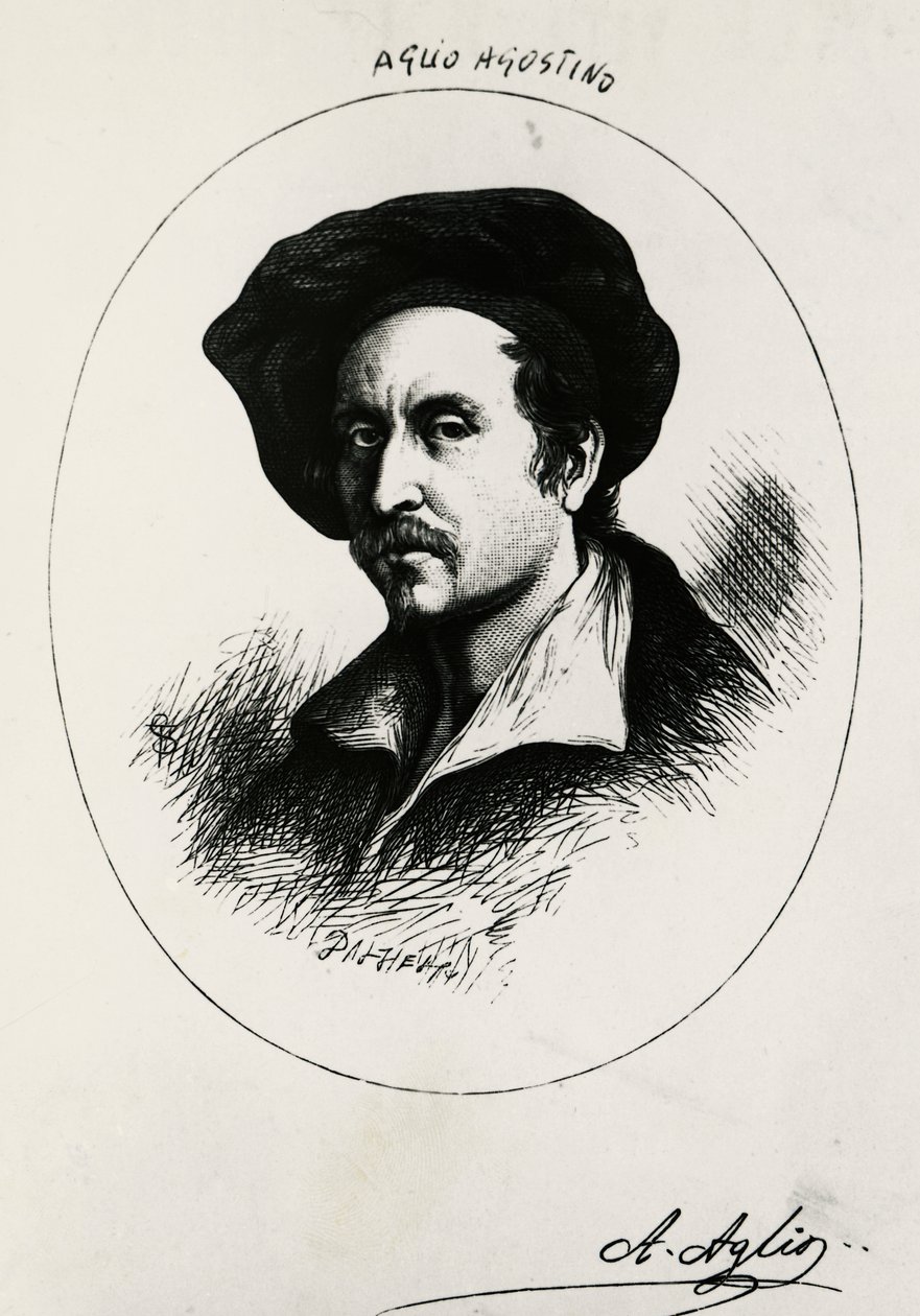 Zelfportret van Agostino Aglio (gravure) door Agostino Aglio