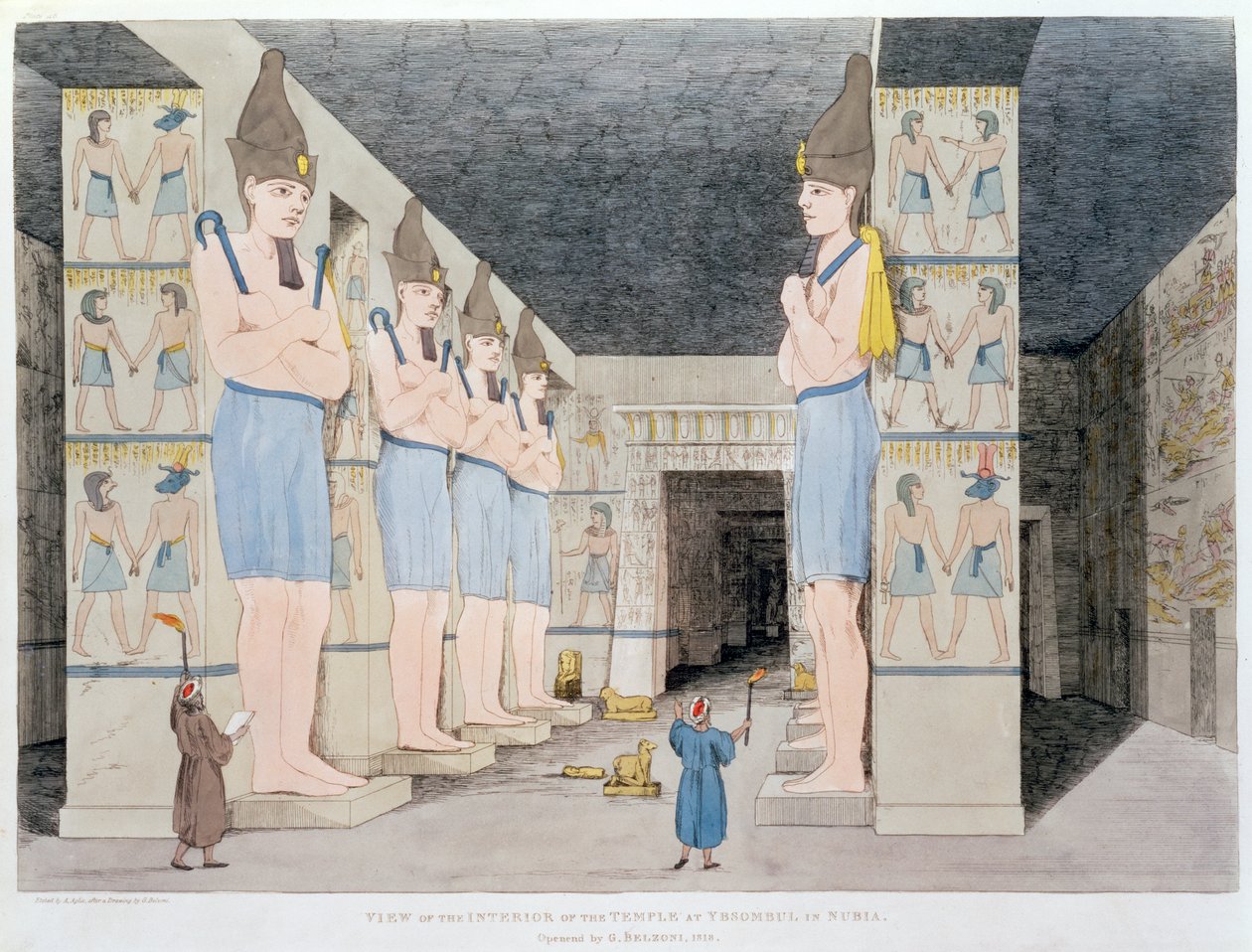 Het interieur van de tempel in Ybsombul in Nubië, 1820-1822 door Agostino Aglio