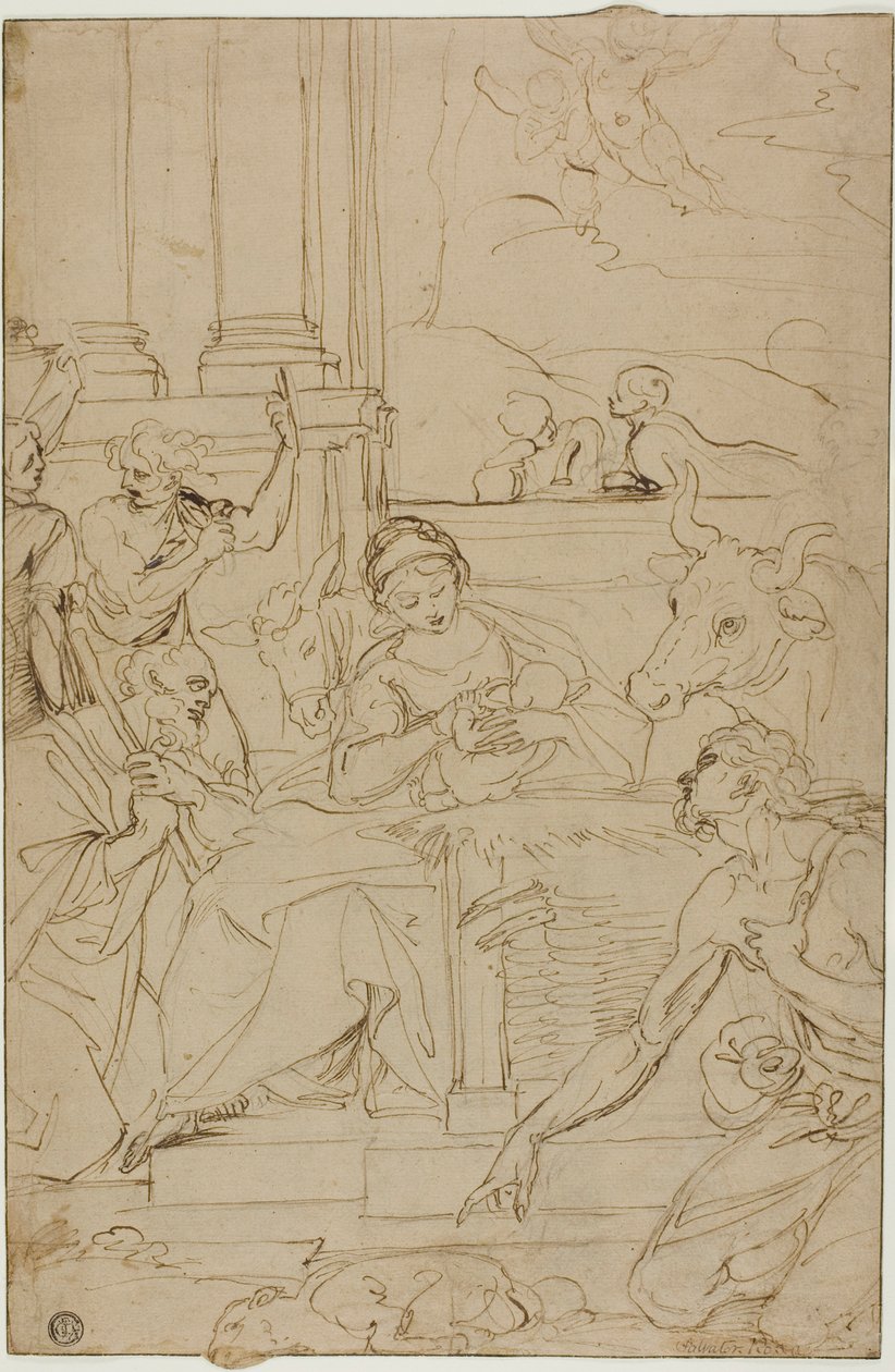 Aanbidding van de herders door Agostino Carracci