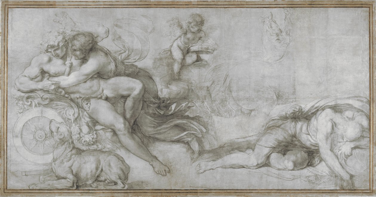 Cephalus meegenomen door Aurora in haar Wagen Carton voor een fresco in de Galerij van het Palazzo Farnese, Rome, ca. 1599 door Agostino Carracci