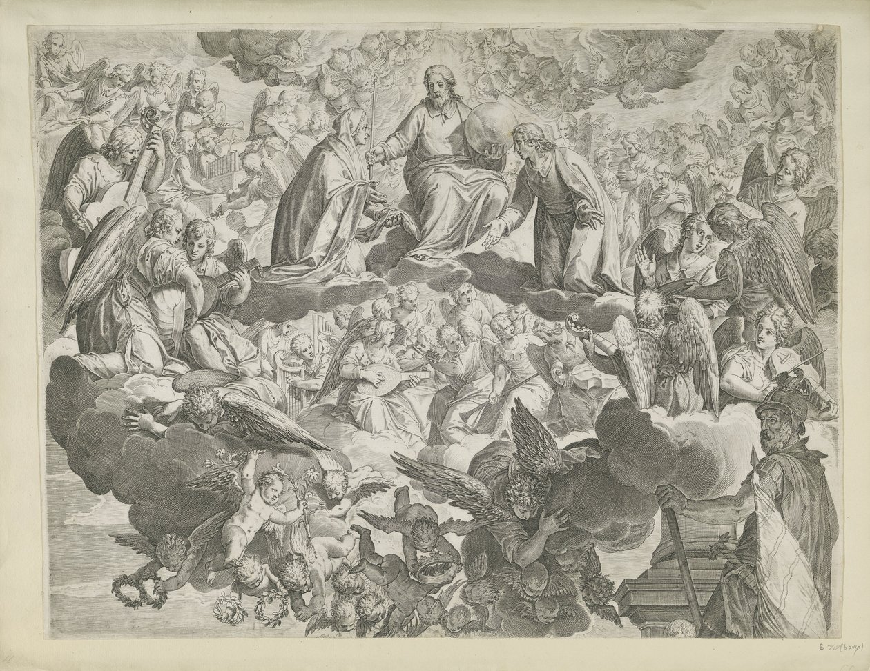 Het martelaarschap van de heilige Justina van Padua (bovenste helft) door Agostino Carracci