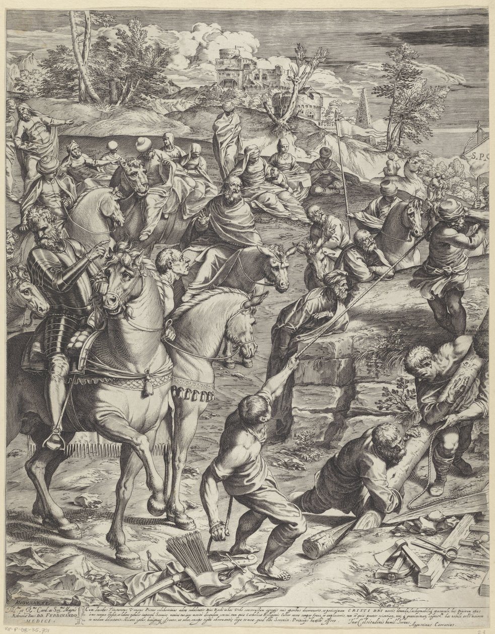 Kruisiging van Christus (linker deel) door Agostino Carracci
