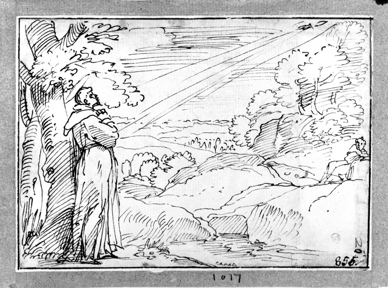 Landschap met de heilige Franciscus door Agostino Carracci