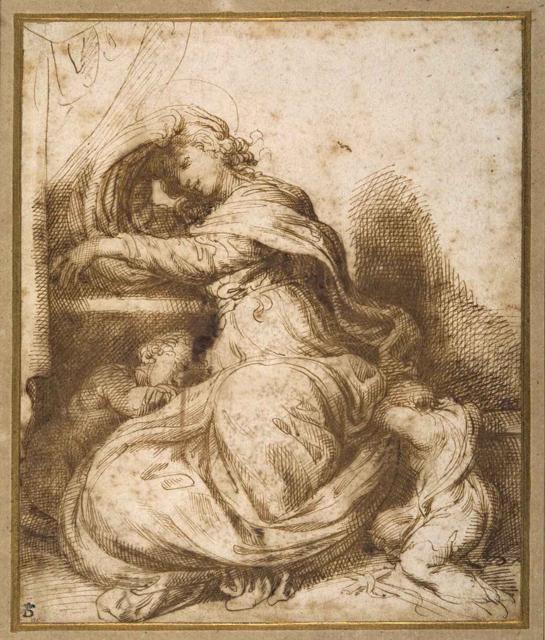 Madonna en Kind met St. Jan, allen slapend door Agostino Carracci