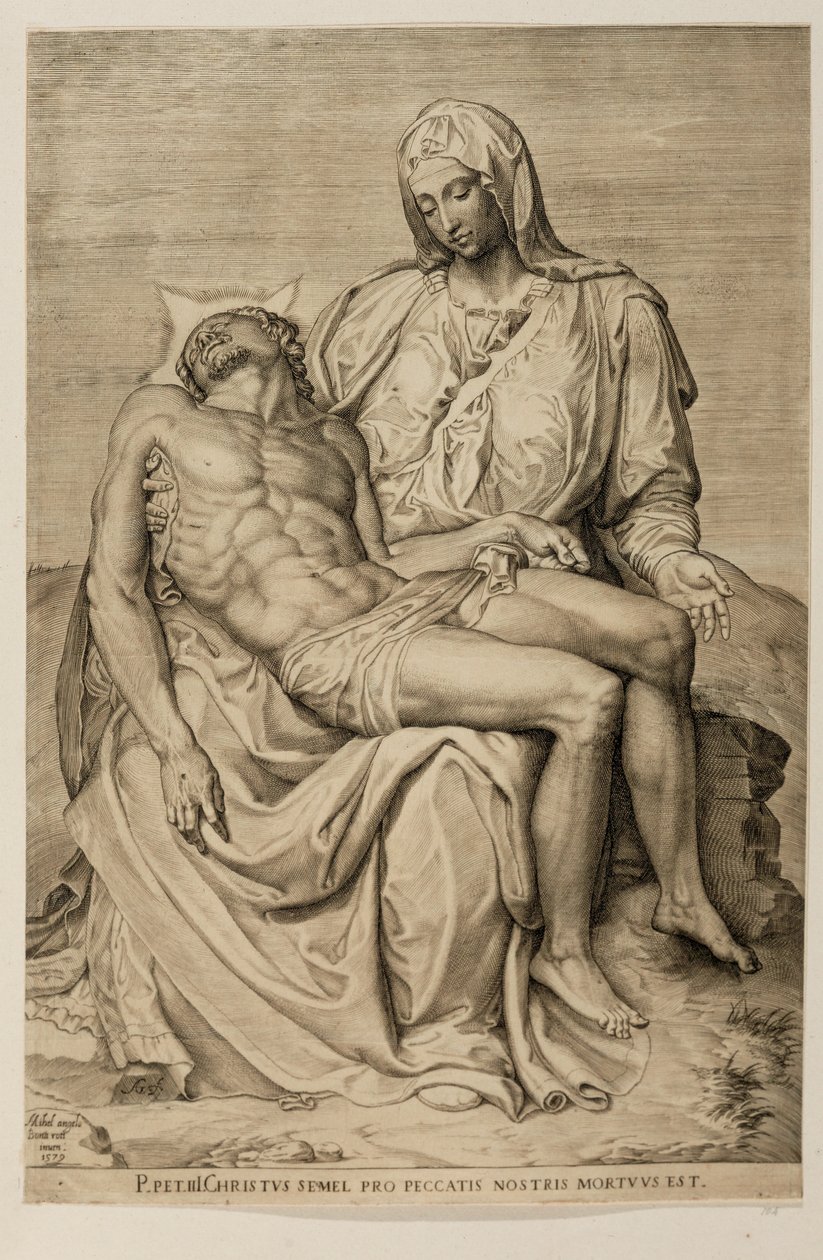 Pieta, after Michelangelo door Agostino Carracci
