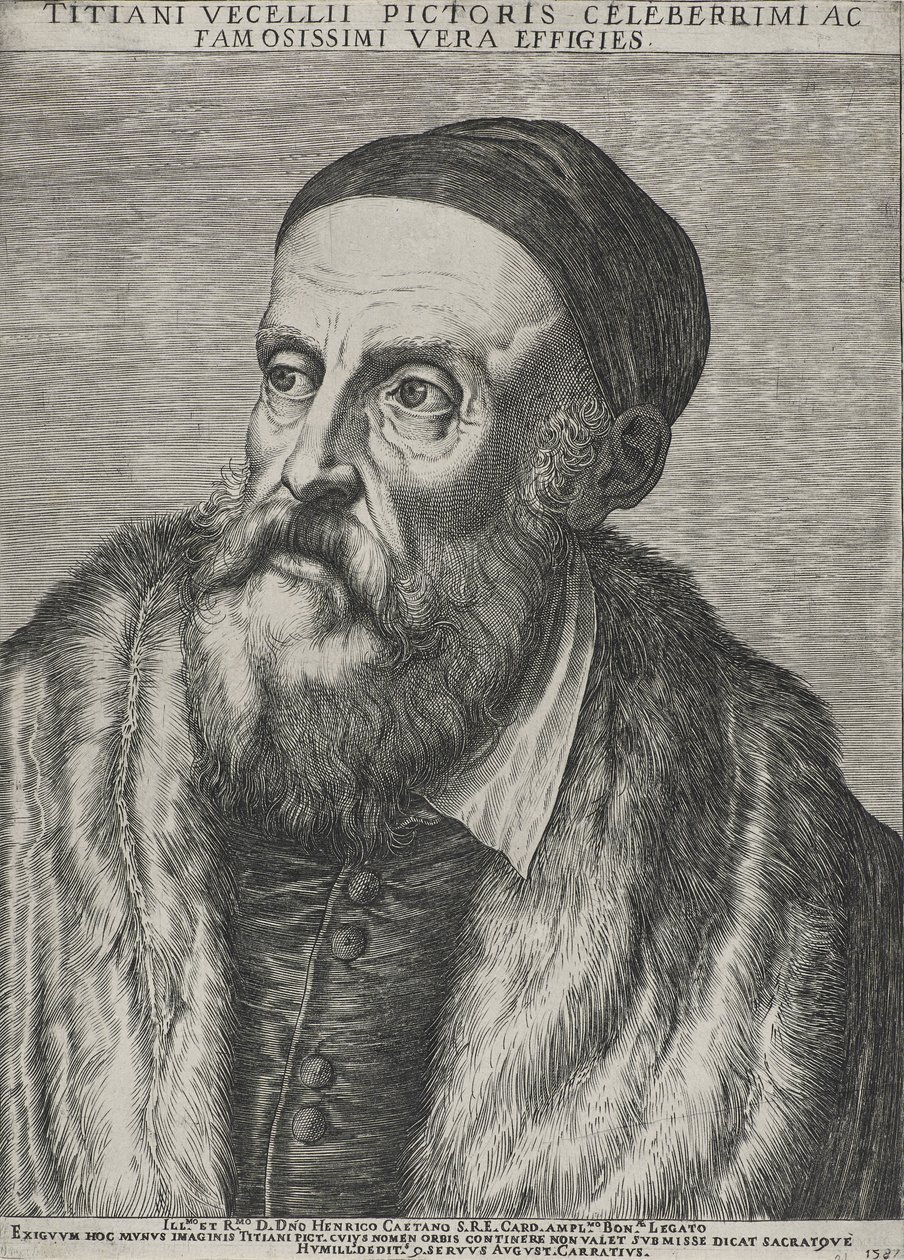 Portret van Titiaan, 1587 (gravure op geperst papier met watermerk) door Agostino Carracci