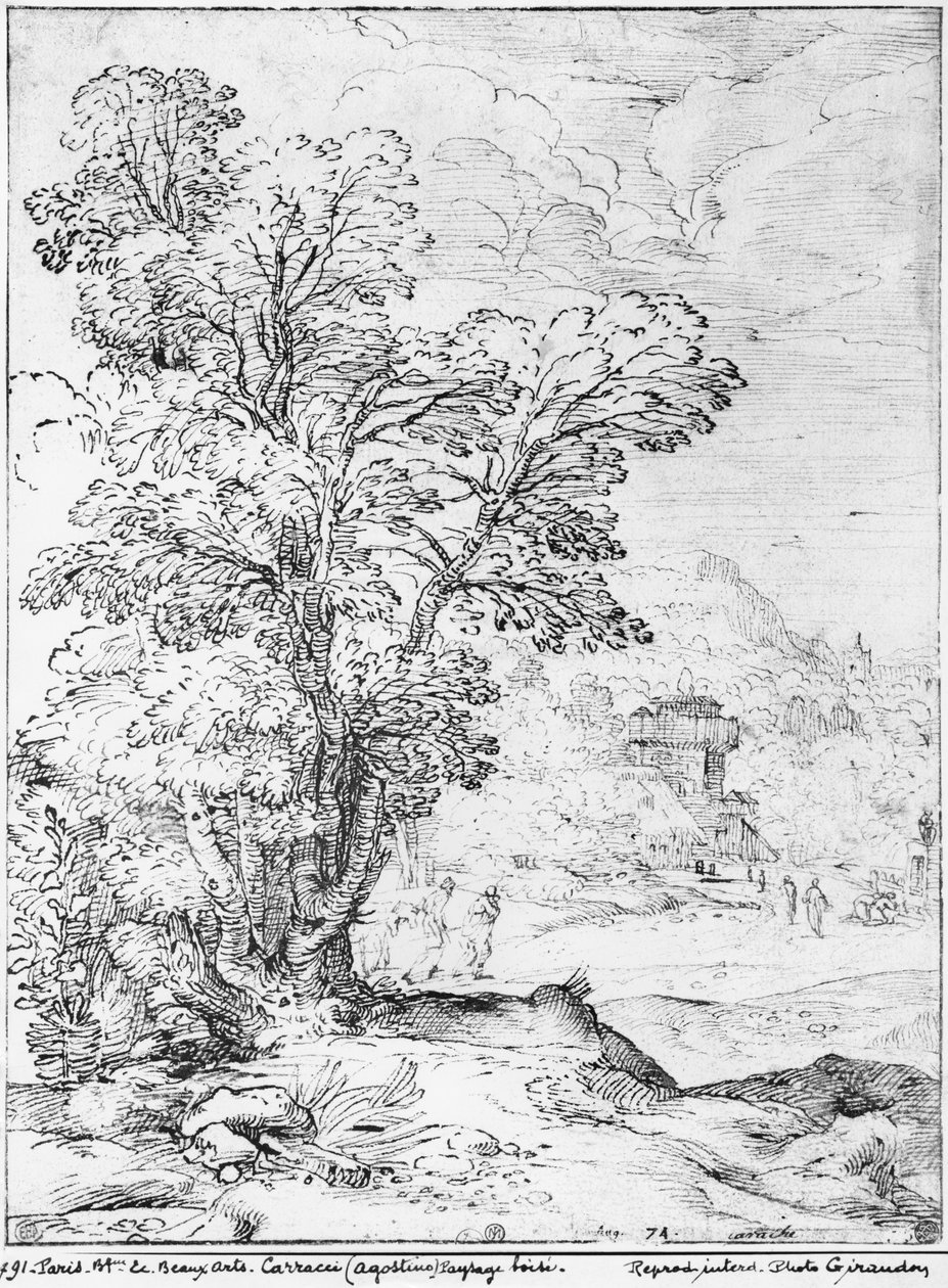 Boslandschap door Agostino Carracci