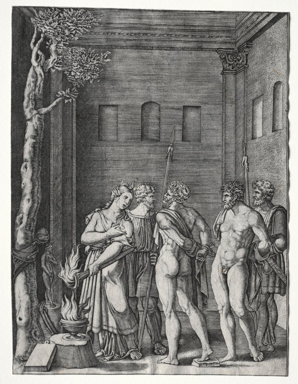 Orestes en Pylades gebracht naar Iphigenia voor Offer, 1514-1536 door Agostino Musi