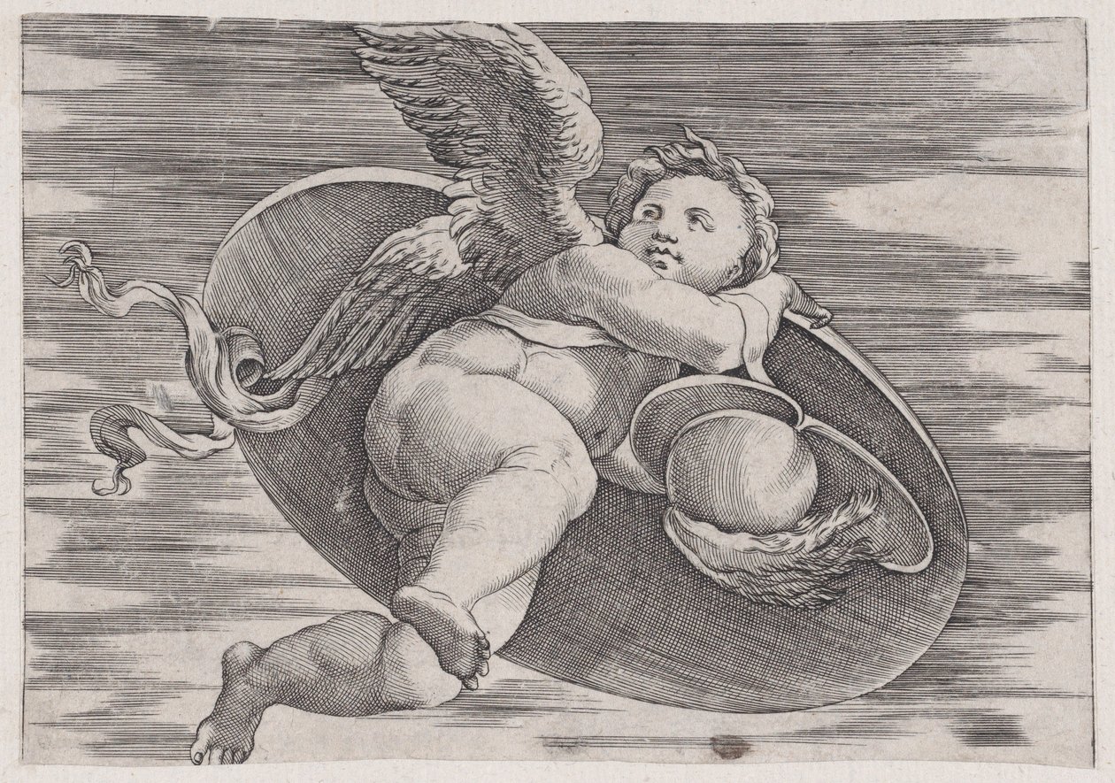 Eros steelt het schild van de man, ca. 1514-36 door Agostino Veneziano