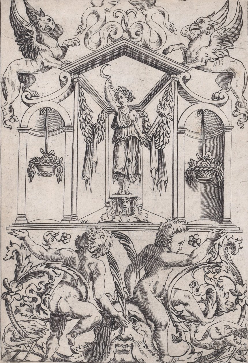 Ornamenteel paneel, ca. 1514-36 door Agostino Veneziano