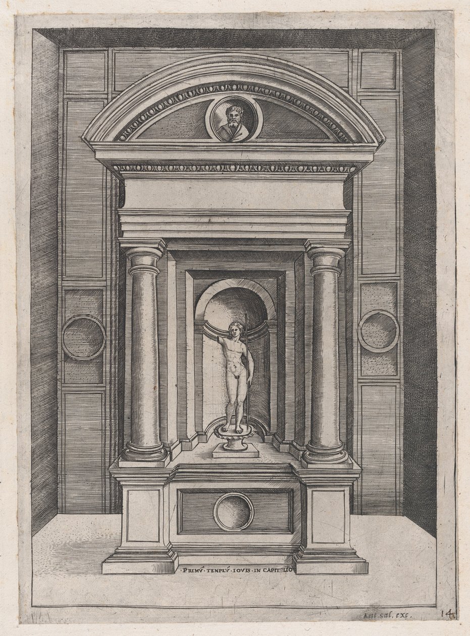 Speculum Romanae Magnificentiae: Het Altaar van Jupiter in de Oudste Tempel op de C..., ca. 1514-1536 door Agostino Veneziano.
