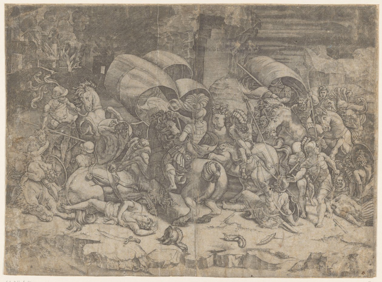 Veldslag tussen Romeinen en Carthagers, ca. 218-201 v.Chr. door Agostino Veneziano