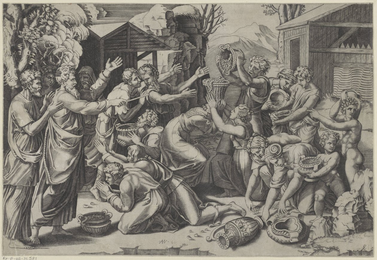 Verzamelen van het manna door Agostino Veneziano