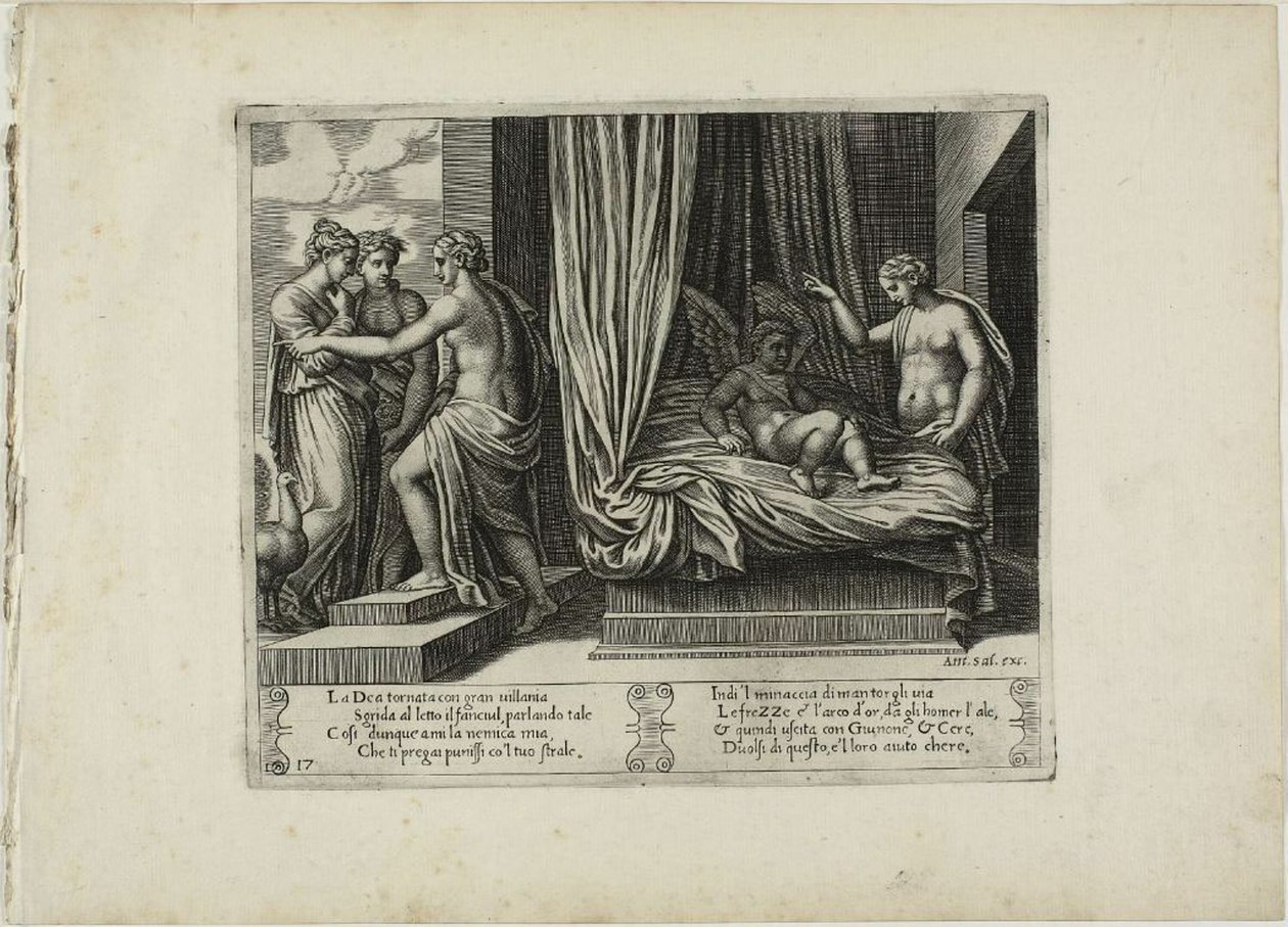 De te goedgelovige Psyche kijkt naar Cupido door Agostino dei Musi