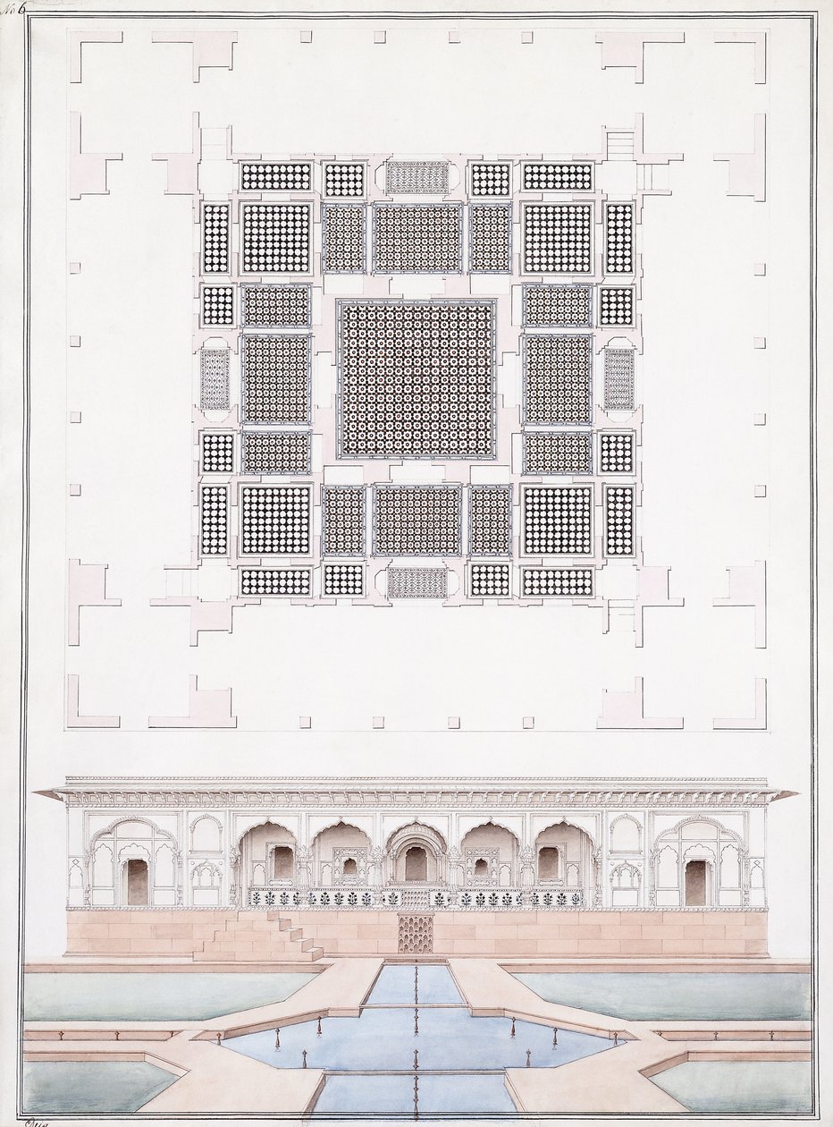 Gevel van de Zuidzijde en Tuinpaleis van de Suraj Bhawan in Dig, c.1830 door Agra School