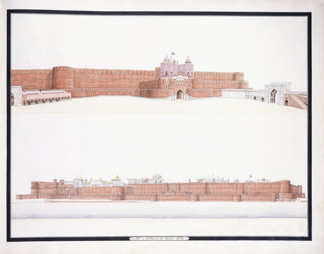 Het Fort van Agra, met de Delhi Poort, ca. 1815 door Agra School