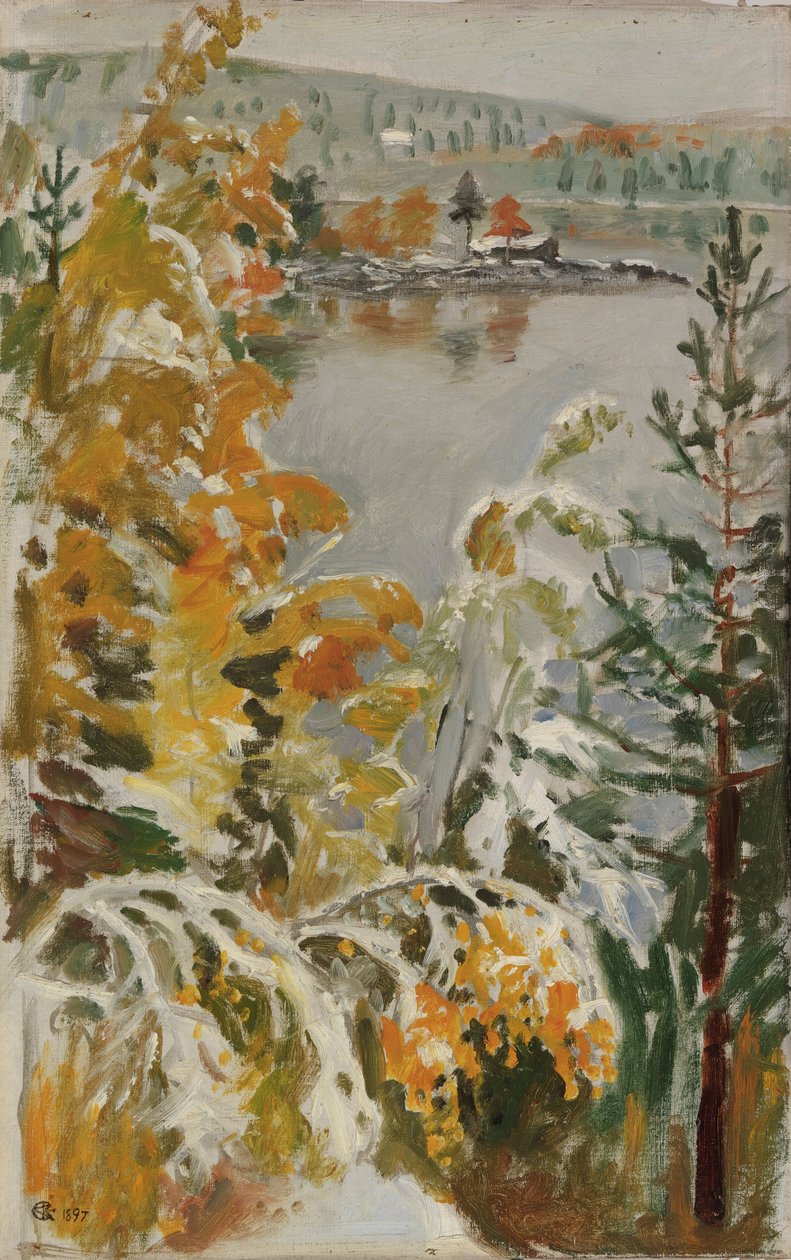 Herfstlandschap, eerste sneeuw door Akseli Gallen-Kallela