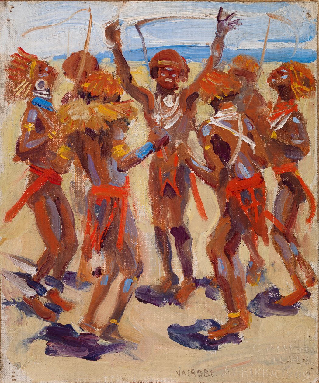 Dansende Kikuyu-krijgers door Akseli Gallen-Kallela