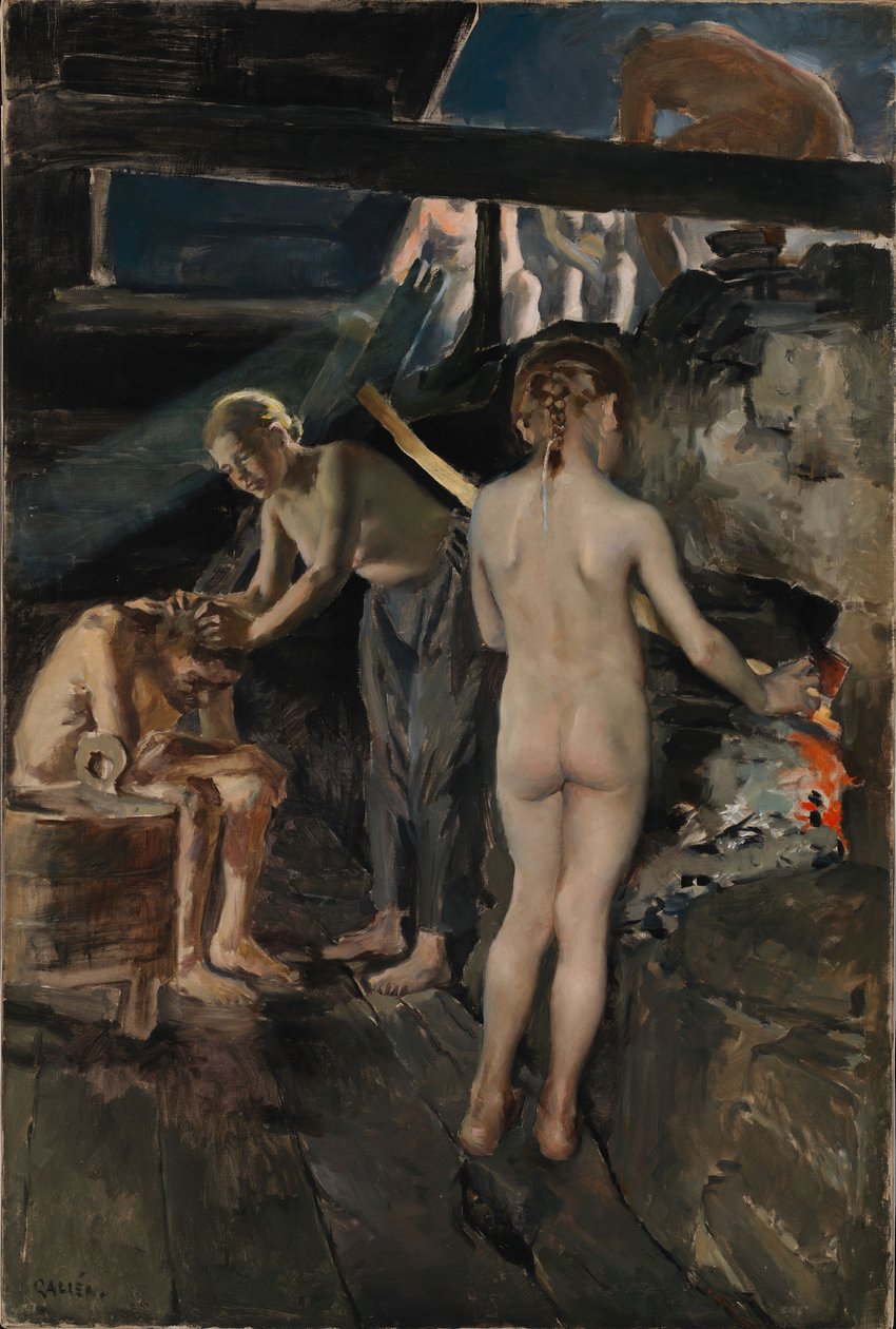 In de sauna door Akseli Gallen-Kallela