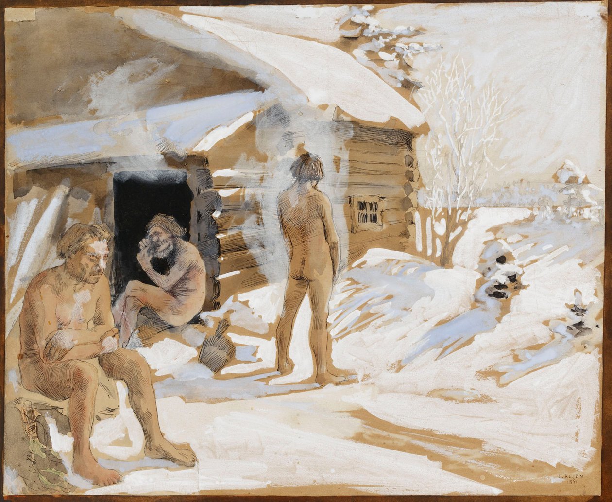 Buiten de sauna door Akseli Gallen-Kallela