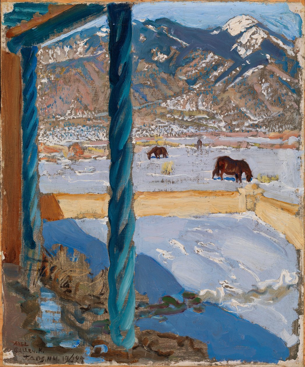 Huis in Taos in zonlicht door Akseli Gallen-Kallela
