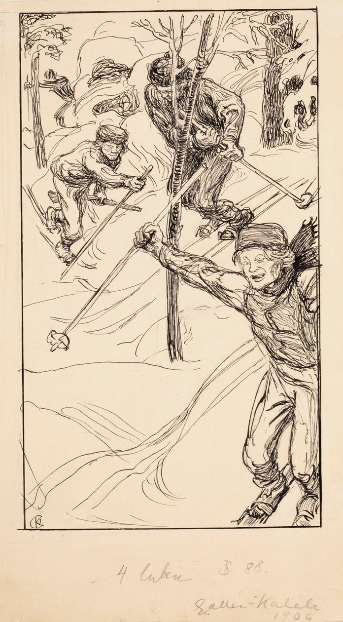 De broers aan het skiën door Akseli Gallen-Kallela