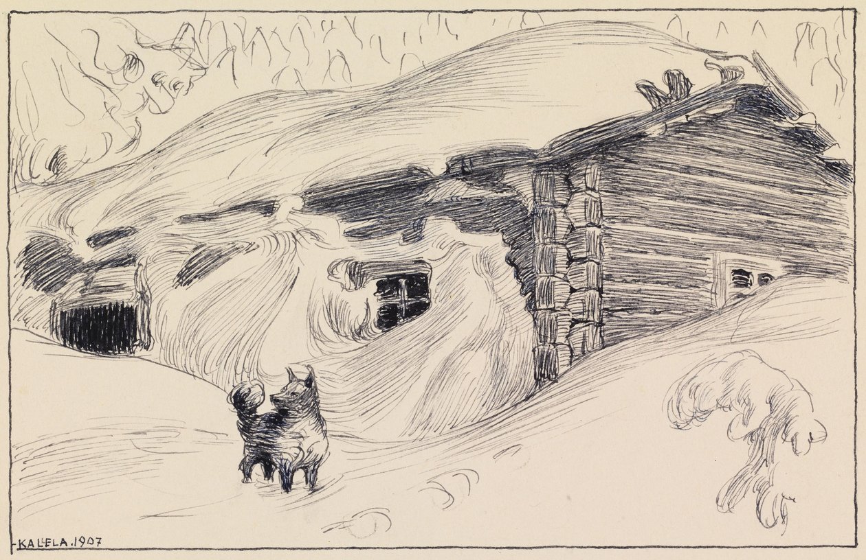 De hut in de sneeuw door Akseli Gallen-Kallela