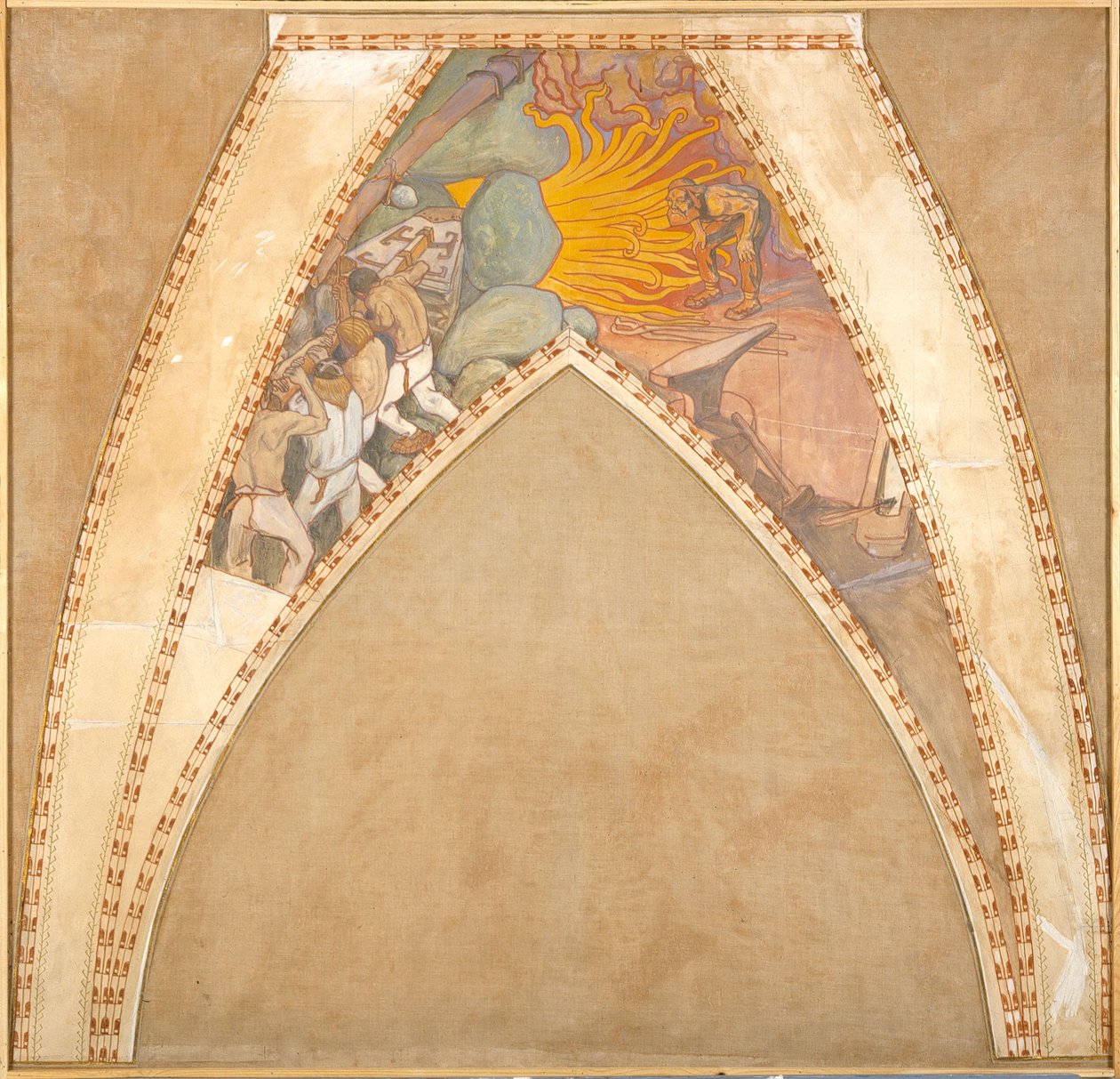 Das Schmieden des Sampo, Skizze für die Kuppelfresken des finnischen Pavillons auf der Weltausstellung 1900 in Paris door Akseli Gallen-Kallela