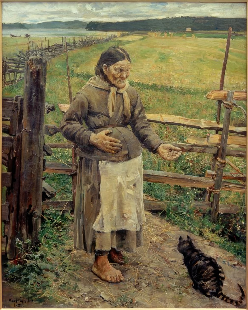 Oude vrouw met kat door Akseli Valdemar Gallen Kallela