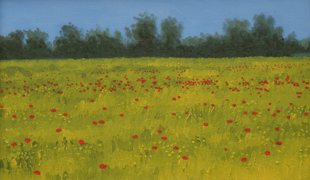 Geel veld met klaprozen, 2002 door Alan Byrne