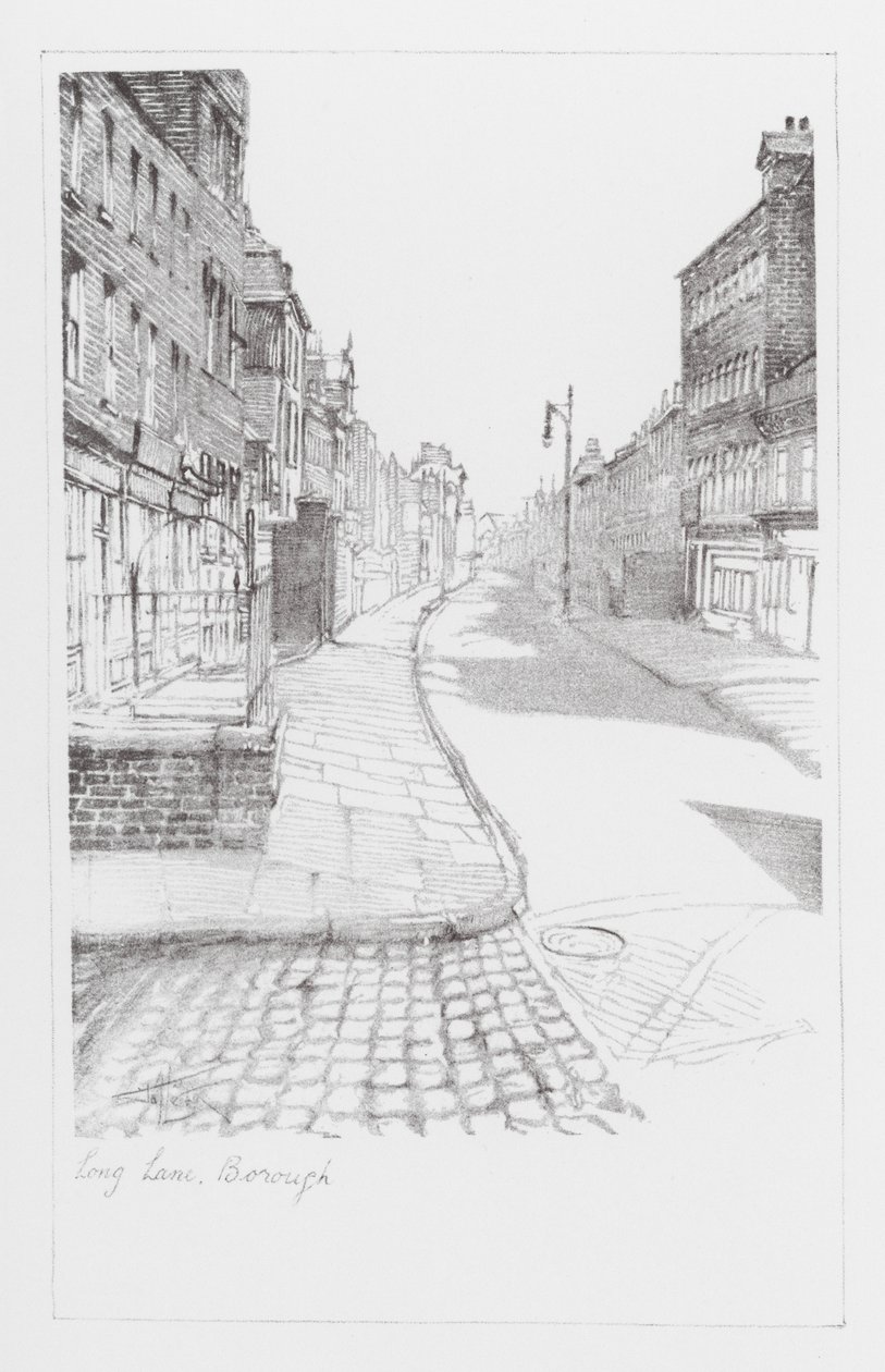 Lanes in Londen: Long Lane, Borough (litho) door Alan Stapleton