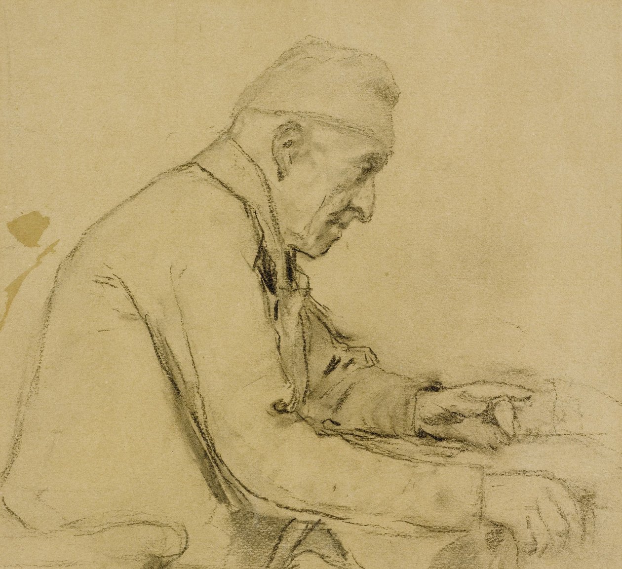 Oude zittende man in profiel door Albert Anker