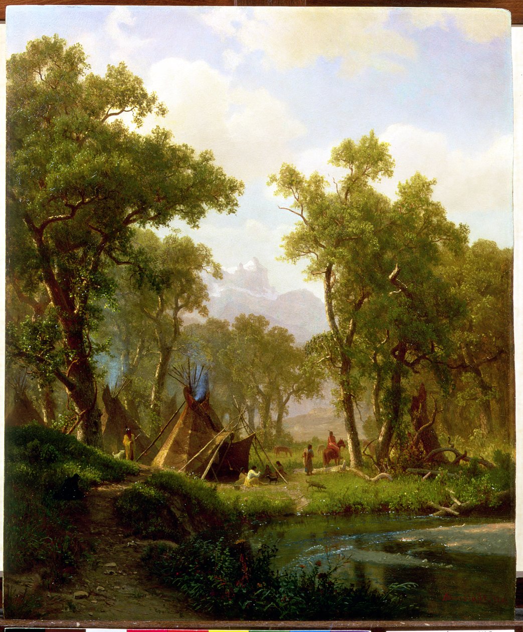 Indiaans kampement, Shoshone-dorp, 1860 door Albert Bierstadt
