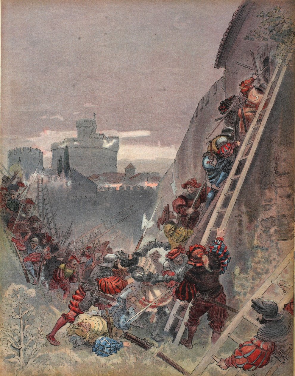 Bourbon gedood tijdens de aanval op Rome, 6 mei 1527, illustratie uit 