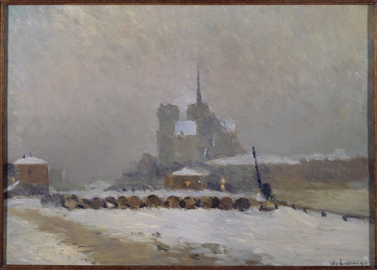 Notre-Dame de Paris, sneeuweffect, avond door Albert Charles Lebourg