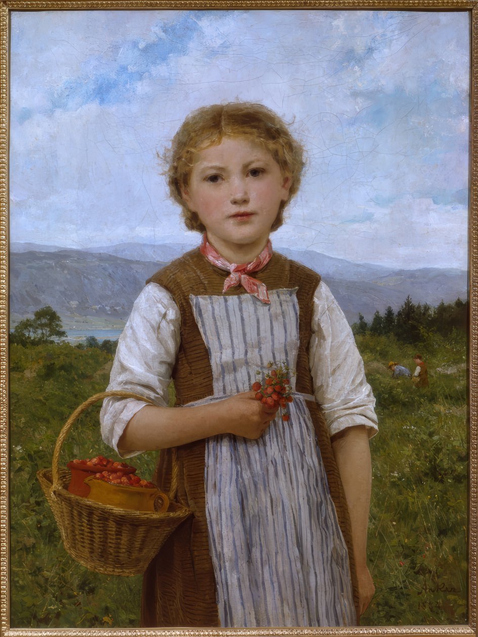 Meisje met aardbeien door Albert Anker