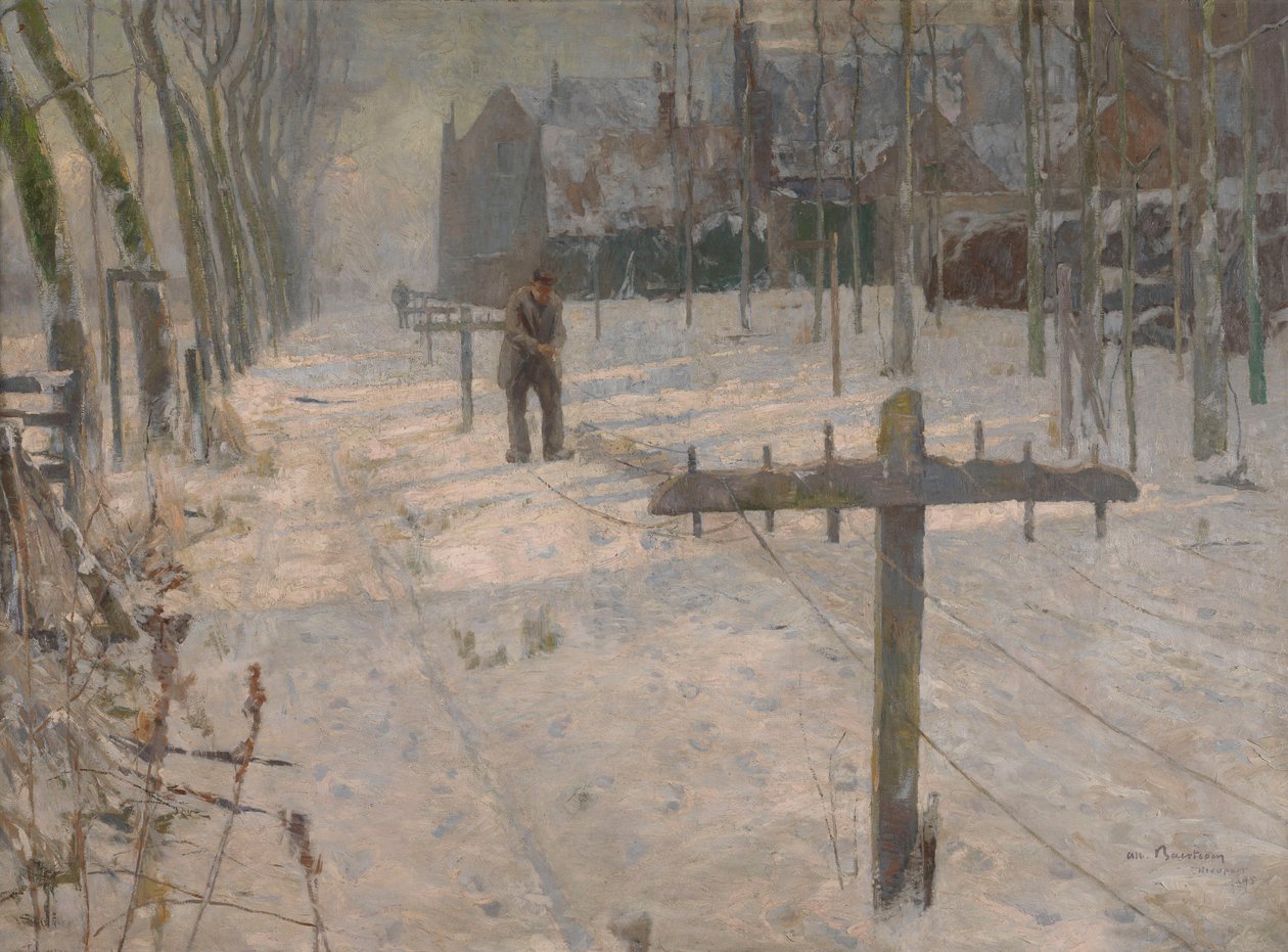 Sneeuwmorgen in Vlaanderen. Touwslagers op de vesten door Albert Baertsoen