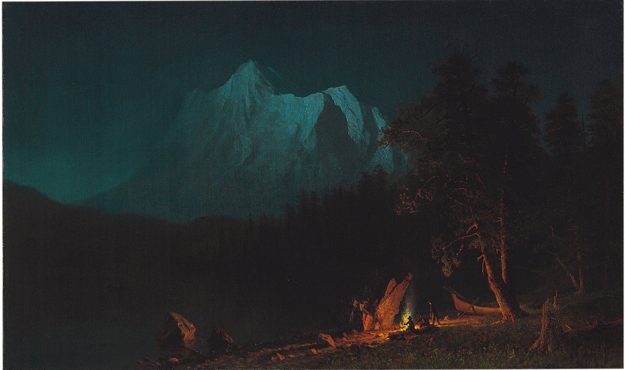 Bergachtig landschap bij maanlicht door Albert Bierstadt