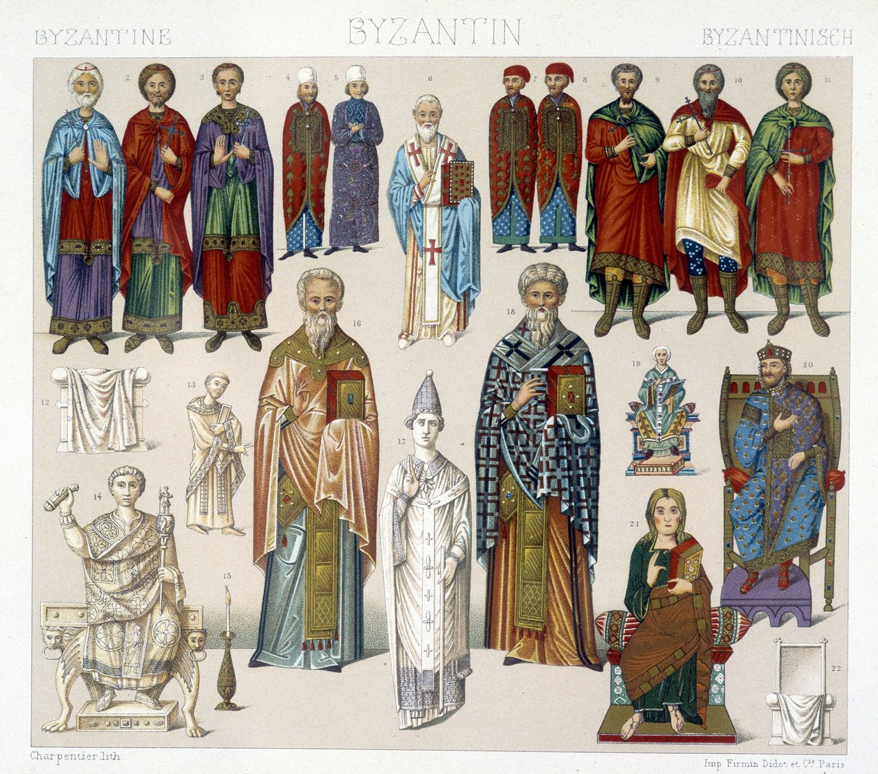Byzantijnse kostuums. Illustratie in 