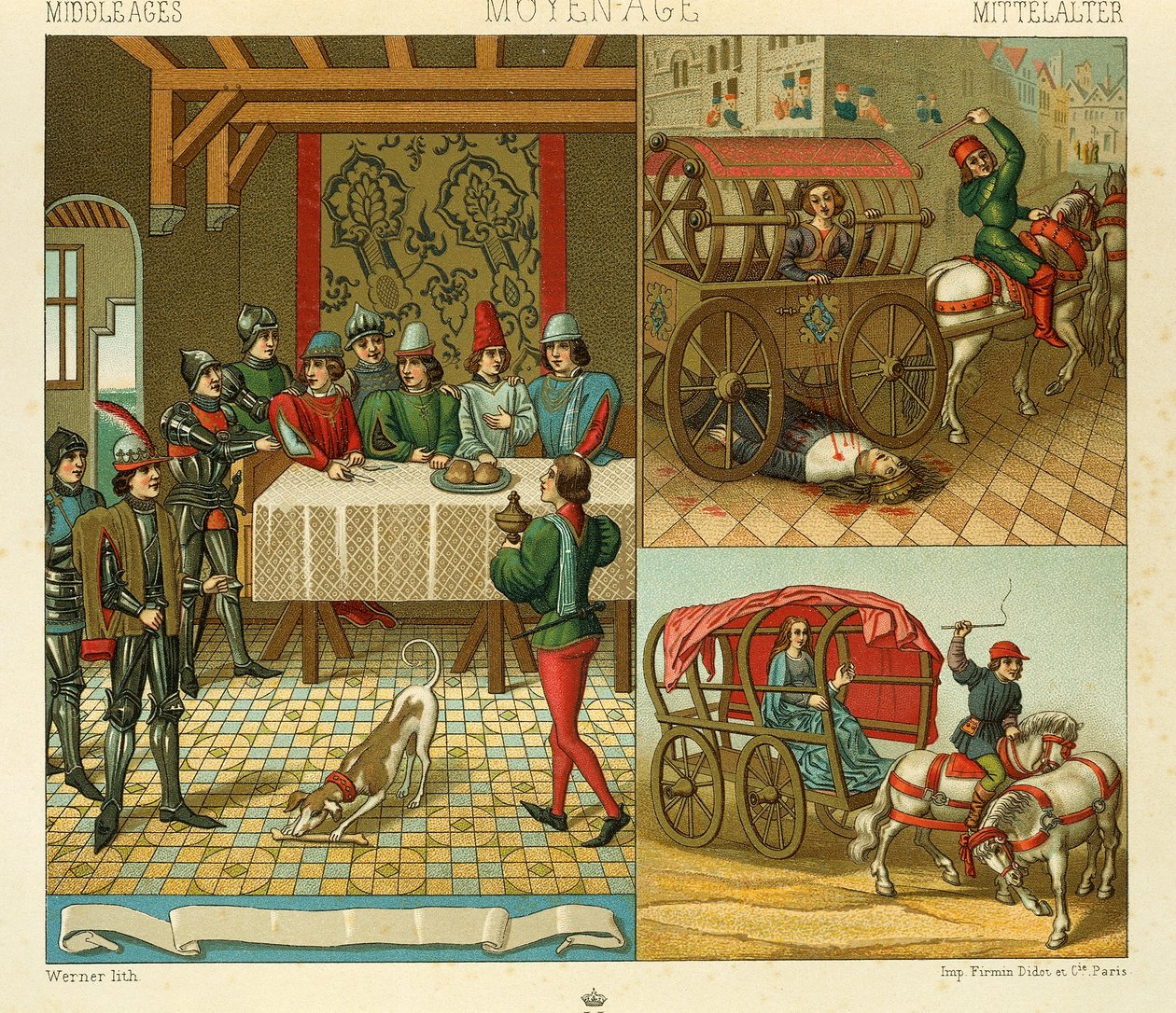 Kasteelleven en vervoermiddelen in de 14e eeuw door Albert Charles August Racinet