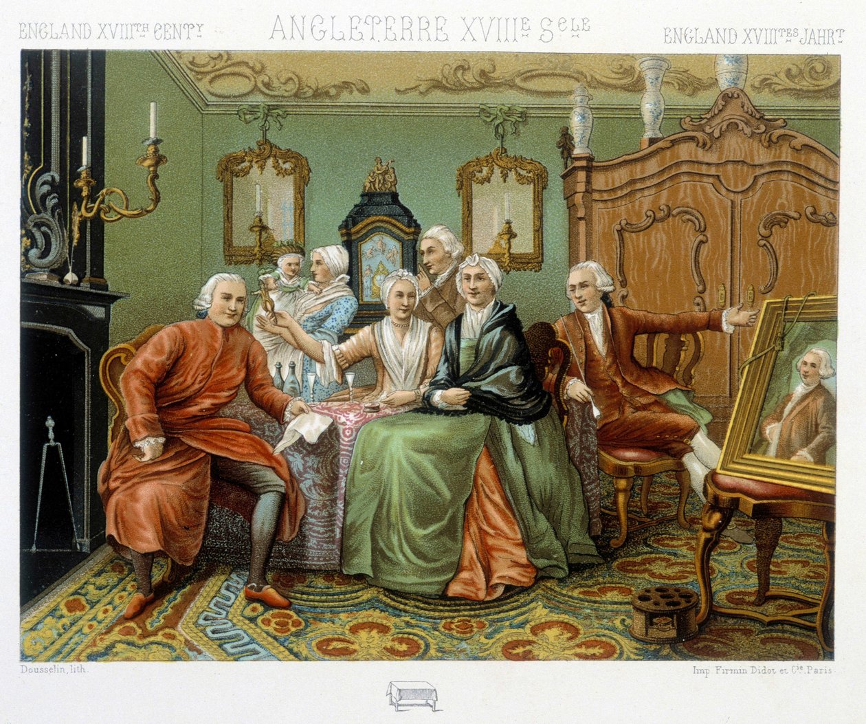 Engelse bourgeois in hun interieur door Albert Charles August Racinet